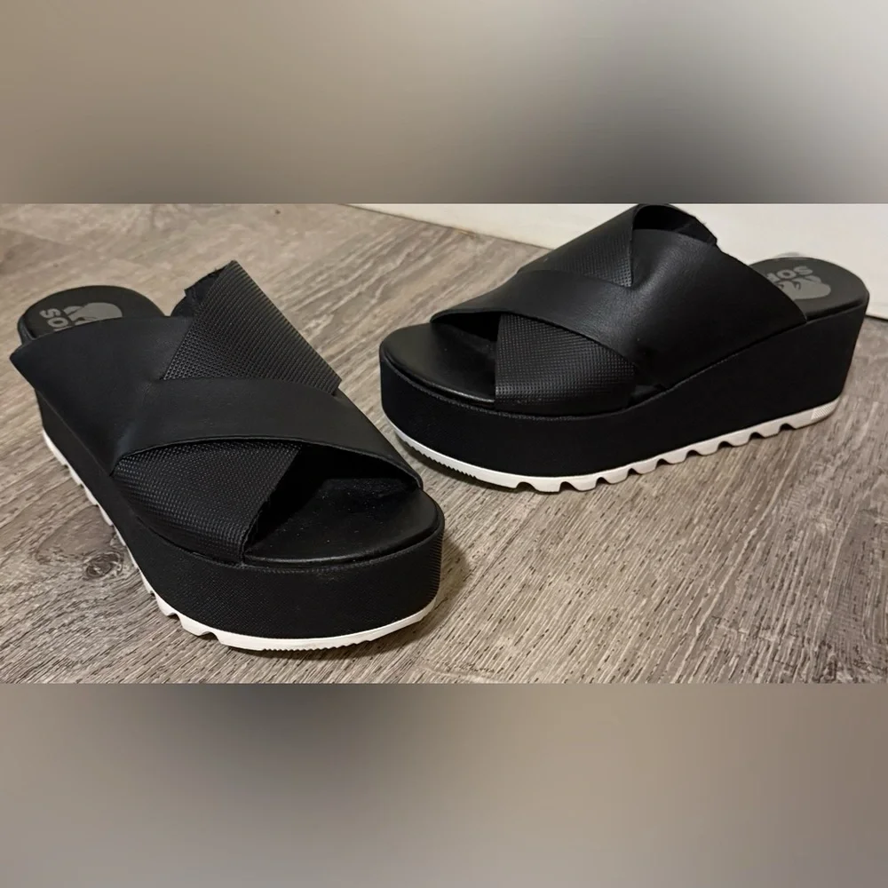Sorel Cameron Flatform Mule Sandals | Black Platform Slides | Women’s Size 5